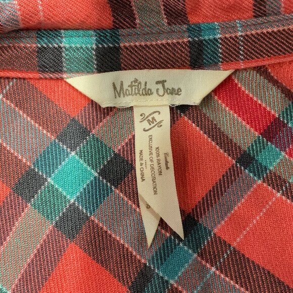Matilda Jane | Noble Plaid Flannel with Lace Detail | Coral/Teal | Medium - Picture 4 of 4